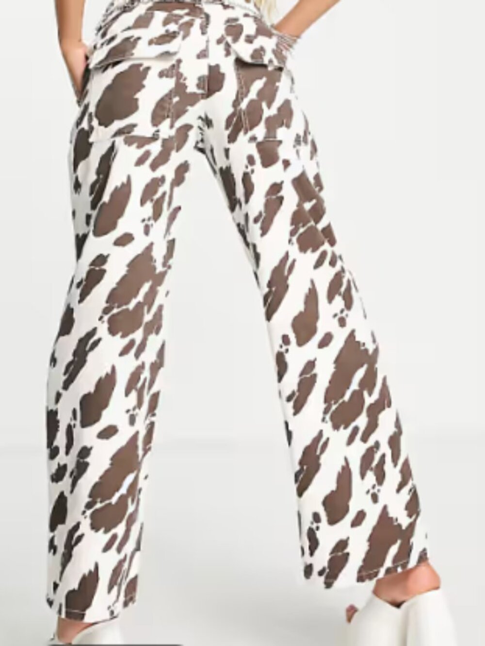 ASOS Design Relaxed Wide Leg Dad Jeans in Cow Print